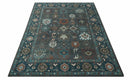 Charcoal and Teal Wool Area Rug - Traditional Oushak Hand Knotted