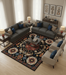Custom Made Colorful Black, Maroon and Beige Traditional Mamluk Design wool Rug