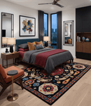 Wool Hand-Knotted Mamluk Traditional Rug - Black Maroon Beige