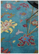 Custom Made Colorful Blue and Beige Hand knotted Traditional Oushak wool Area Rug