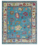 Custom Made Colorful Blue and Beige Hand knotted Traditional Oushak wool Area Rug