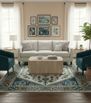 Custom Made Colorful Ivory, Blue, Brown and Teal Hand Knotted Traditional Heriz size wool Area Rug