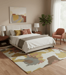 Custom Made Contemporary Abstract Ivory, Yellow And Rust Hand Tufted Wool Area Rug