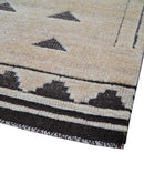 Black and Beige Hand Knotted Wool Area Rug - Contemporary Design