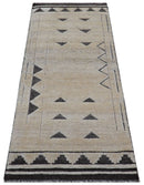 Black and Beige Hand Knotted Wool Area Rug - Contemporary Design