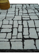 Ivory and Dark Brown Hand Knotted Wool Area Rug Contemporary by The Rug Decor
