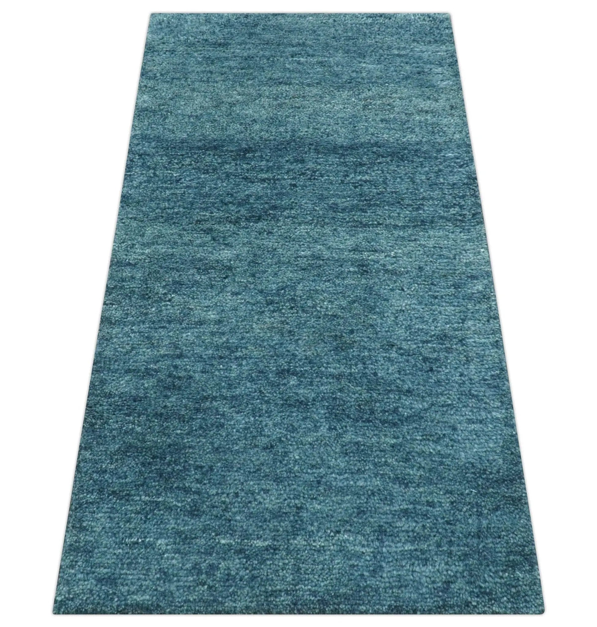 Contemporary Blue Hand Knotted Wool Area Rug - Custom Made Plush, photo 5 of 9