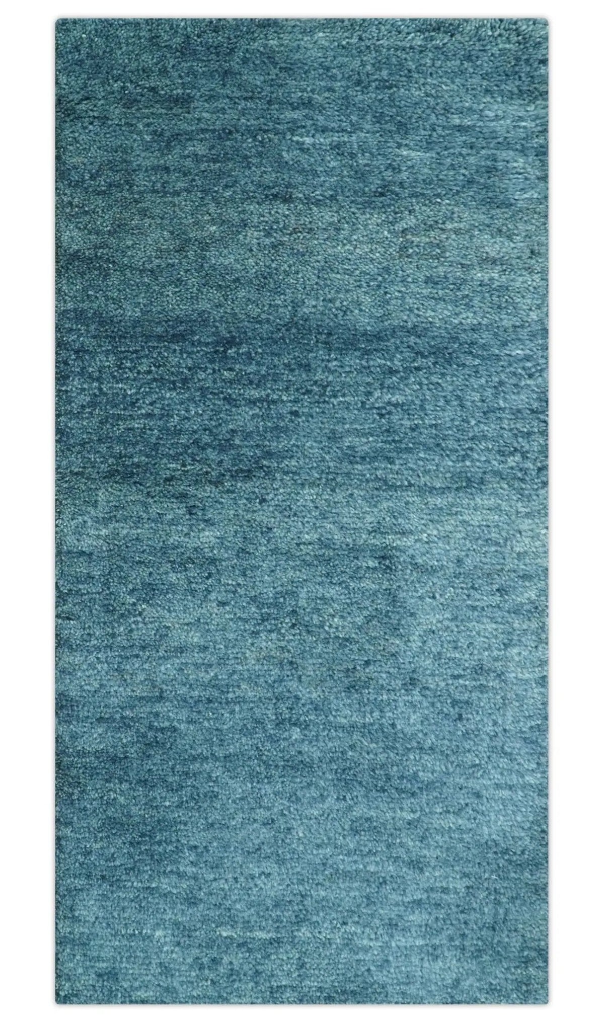 Contemporary Blue Hand Knotted Wool Area Rug - Custom Made Plush