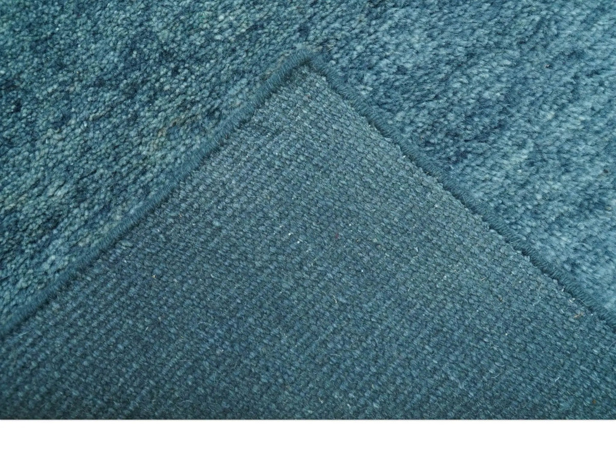 Contemporary Blue Hand Knotted Wool Area Rug - Custom Made Plush, photo 6 of 9