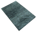 Steel Blue Hand Knotted Wool Rug Contemporary Minimalist Solid by The Rug Decor