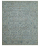 Custom Made Distressed Silver Blue Traditional Hand knotted Wool Area Rug