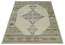 Custom Made Earthy Hand Knotted Ivory, Charcoal and Beige Wool Area Rug