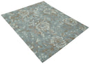 Hand Tufted Wool Area Rug Blue Ivory and Olive Floral Botanical Design - Custom Made by The Rug Decor