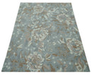 Hand Tufted Wool Area Rug Blue Ivory and Olive Floral Botanical Design - Custom Made by The Rug Decor