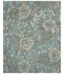 Hand Tufted Wool Area Rug Blue Ivory and Olive Floral Botanical Design - Custom Made by The Rug Decor