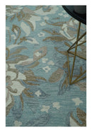Custom Made Elegant Blue, Ivory and Olive Floral Design Hand Tufted wool Rug