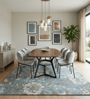 Hand Tufted Wool Area Rug Blue Ivory and Olive Floral Botanical Design - Custom Made