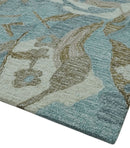 Custom Made Elegant Blue, Ivory and Olive Floral Design Hand Tufted wool Rug