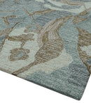 Hand Tufted Wool Area Rug Blue Ivory and Olive Floral Botanical Design - Custom Made by The Rug Decor