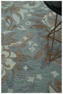 Hand Tufted Wool Area Rug Blue Ivory and Olive Floral Botanical Design - Custom Made by The Rug Decor