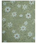 Custom Made Floral Olive Green Hand Tufted Wool Area Rug