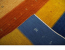 Custom Made Gabbeh Blue, Brown and Gold Stripes Design Wool Rug