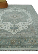 Gray Ivory Silver Wool Area Rug - Hand-Knotted Traditional Medallion