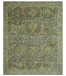 Custom Made Gray, Silver and Green Hand Knotted Traditional Large Design wool area rug