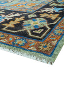 Custom Made Green And Blue Traditional Heriz Hand Knotted Wool Rug