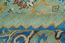 Custom Made Green And Blue Traditional Heriz Hand Knotted Wool Rug