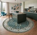 Custom Made Green And Ivory Tree of life Round Hand Knotted Wool Rug