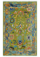 Custom Made Green, Gray and Peach Colorful Hand knotted Traditional Oushak wool Area Rug