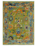 Custom Made Green, Gray and Peach Colorful Hand knotted Traditional Oushak wool Area Rug