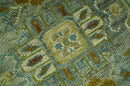 Green Hand Knotted Wool Area Rug - Antique Traditional Oushak