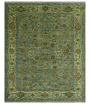 Custom Made Green Hand Knotted Antique Design Traditional Oushak wool area rug