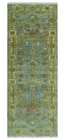 Green Hand Knotted Wool Area Rug - Antique Traditional Oushak