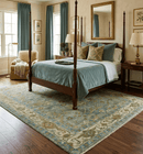 Green Hand Knotted Wool Area Rug - Antique Traditional Oushak