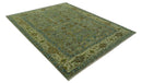 Green Hand Knotted Wool Area Rug - Antique Traditional Oushak