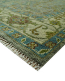 Green Hand Knotted Wool Area Rug - Antique Traditional Oushak