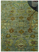 Green Hand Knotted Wool Area Rug - Antique Traditional Oushak