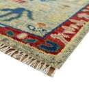 Custom Made Greenish Beige, Rust And Blue Folk Art Hand Knotted Wool Area Rug by The Rug Decor
