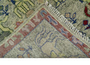 Custom Made Greenish Beige, Rust And Blue Folk Art Hand Knotted Wool Area Rug by The Rug Decor