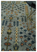 Rust and Silver Hand Knotted Turkish Traditional Heriz Wool Area Rug
