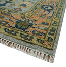 Rust and Silver Hand Knotted Turkish Traditional Heriz Wool Area Rug