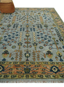 Rust and Silver Hand Knotted Turkish Traditional Heriz Wool Area Rug