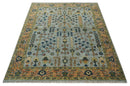 Rust and Silver Hand Knotted Turkish Traditional Heriz Wool Area Rug