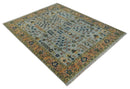 Rust and Silver Hand Knotted Turkish Traditional Heriz Wool Area Rug