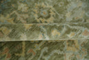 Custom Made Hand Knotted Antique Finish Green, Aqua and Beige Traditional Wool Rug