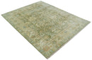 Custom Made Hand Knotted Antique Finish Green, Aqua and Beige Traditional Wool Rug