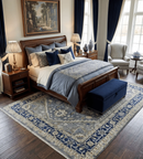 Wool Heriz Serapi Area Rug in Gray Beige and Blue Traditional Hand Knotted Antique by The Rug Decor